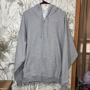 Hanes 2XL Light Gray Zip-Up Hoodie